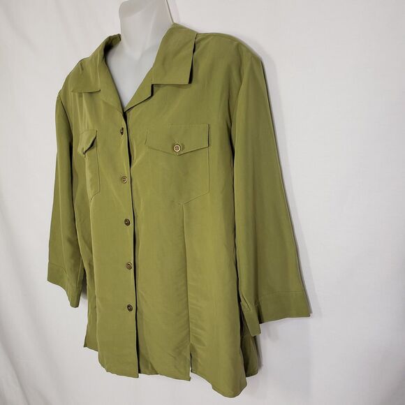 Apparenza Womens Top Large Green Button Front 3/4 Sleeve Pockets Shoulder Pads - Picture 5 of 9
